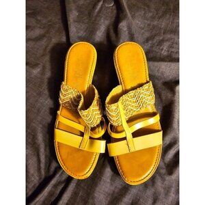 italian Shoemakers Wedge Sandals Shoes Brown leather Womens Size 9.5